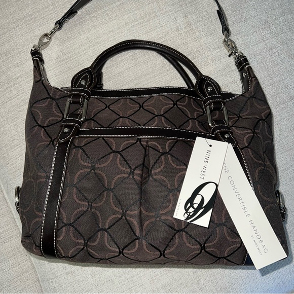 Nine West Brown and Black Fabric Purse with Faux Leather Trim - Picture 2 of 7